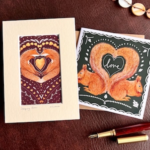 Impresión artística de zorro y tarjeta de ardilla roja para aniversario, compromiso o propuesta de matrimonio, regalo especial de último minuto para él o ella, diseños inusuales