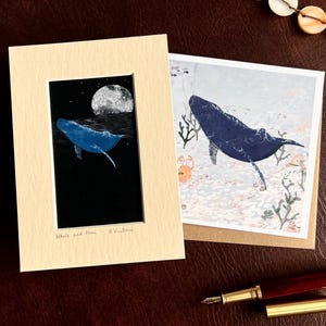 Kunstprint en kaart voor verjaardag, jubileum, verloving of huwelijkscadeau met boho-walviskunst voor een speciaal lastminutecadeau voor hem of haar