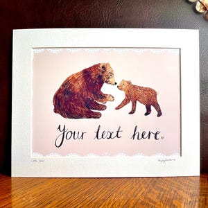 Printed Personalised Baby Bear Nursery Art Print Custom Made with Child’s Name, DOB or Your Own Text for New Parents Gift - Physical Item