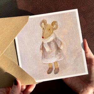 Jolie carte de voeux art souris avec impression de peinture à l'huile originale. Carte d'anniversaire vierge à l'intérieur pour maman, grand-mère, nan, garçon, fille ou pense à vous