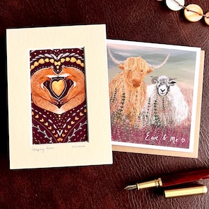 Impresión artística y tarjeta para aniversario, compromiso o propuesta Tarjeta con divertido arte animal Vaca de las Tierras Altas para regalo especial de último minuto para él o ella