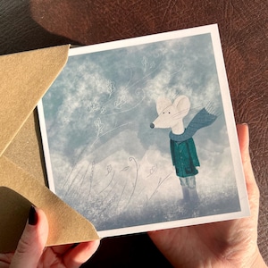 Jolie carte d'art illustrée de souris vierge à l'intérieur pour une carte d'anniversaire pour lui, son enfant, sa grand-mère ou une carte de condoléances en pensant à vous pour un deuil