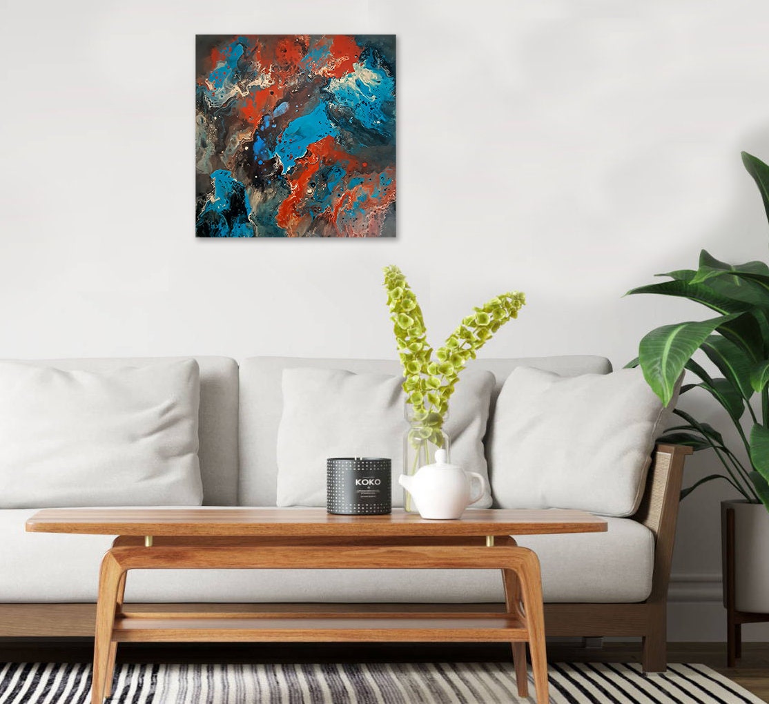 Peinture Acrylique Abstraite sur Toile 50x50cm Terre Brulee