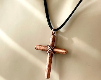 Bohemian Cross Necklace, Boho Chic Accessories, Spiritual Cross Necklace, Unisex Cross Necklace, Wire Wrapped Jewelry, Copper Cross Pendant