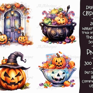 20 Trick or Treat Theme Clipart Bundle | 300 DPI | Watercolor | Halloween | Candy Cauldron | Instant Download | Personal & Commercial Use