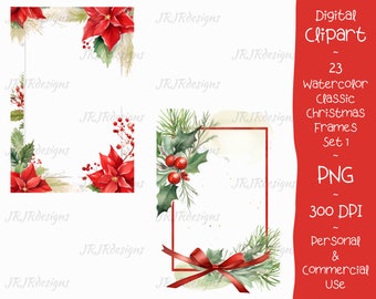 Lot de cliparts cadres de Noël aquarelle (téléchargement numérique)