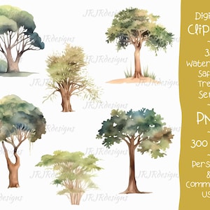 32 Safari Trees Clipart Bundle | 300 DPI | Watercolor African Savanna Trees | Scenery | Instant Digital Download | Personal & Commercial Use