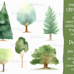 21 Woodland Trees Clipart Bundle | 300 DPI | Watercolor Forest Trees | Nature | Greenery | Instant Download | Personal & Commercial Use