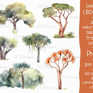 38 Safari Trees Clipart Bundle | 300 DPI | Watercolor Africa Trees | Landscape | Scenery | Instant Download | Personal & Commercial Use