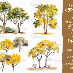 31 Safari Trees Clipart Bundle | 300 DPI | Watercolor Africa Acacia Trees | Landscape | Instant Digital Download | Personal & Commercial Use