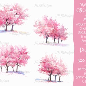 25 Cherry Blossom Trees Clipart Bundle | 300 DPI | Watercolor Spring Trees | Pink  | Instant Digital Download | Personal & Commercial Use