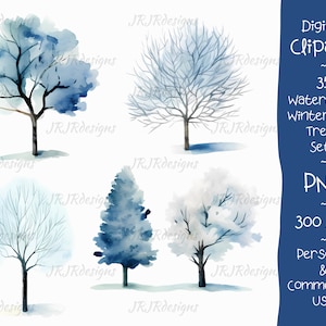 35 arbres d'hiver bleus Clipart Bundle | Aquarelle | Milou | 300 ppp | Nature | Frais | Téléchargement instantané | Utilisation personnelle et commerciale