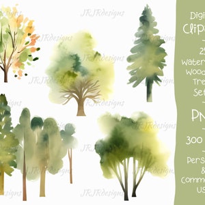25 Woodland Trees Clipart Bundle | 300 DPI | Watercolor Forest Trees | Nature | Greenery | Instant Download | Personal & Commercial Use