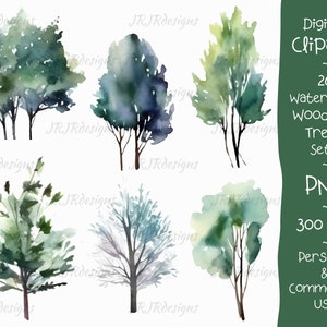 26 Woodland Trees Clipart Bundle | 300 DPI | Watercolor Forest Trees | Nature | Greenery | Digital Download | Personal & Commercial Use