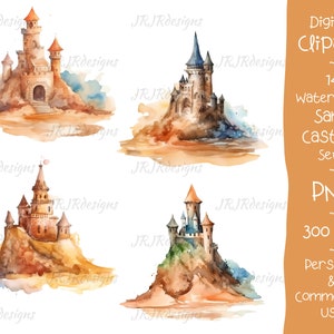 14 Sand Castles Watercolor Clipart Bundle | 300 DPI | Summer | Beach | Structure | Instant Digital Download | Personal & Commercial Use