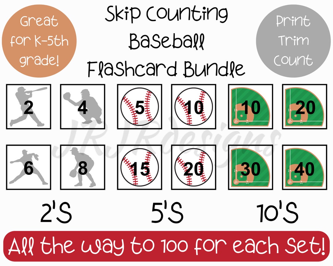 Skip Counting Baseball Flashcard Bundle | Count by 2's 5's 10's | Math ...
