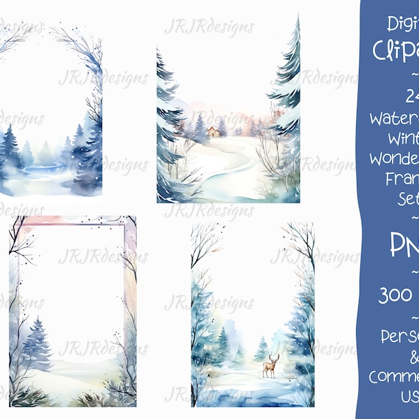 24 Winter Wonderland Frames Clipart Bundle | Aspect Ratio 2:3 | Snowy | 300 DPI | Watercolor | Instant Download | Personal & Commercial Use