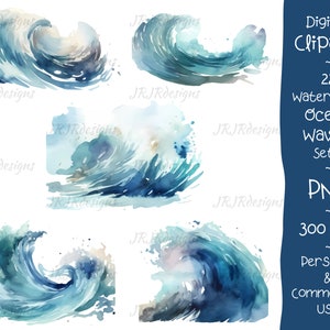 22 Watercolor Ocean Waves Clipart Bundle | 300 DPI | Tidal Waves | Tsunamis | Sea | Instant Digital Download | Personal & Commercial Use