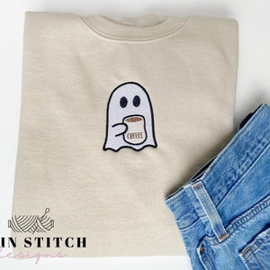 Little Spooky Ghost, pull brodé Coffee Ghost, col rond brodé Halloween
