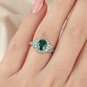 Oval geschliffener Smaragdsteinring, Smaragdschmuck, Geburtstagsring, Jubiläumsring, zierlicher Ring, süßer Ring, Geschenkring, 925K Sterling Silberring