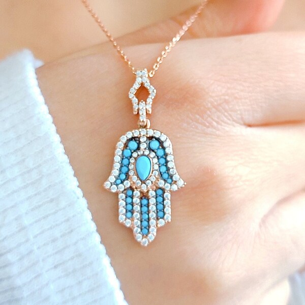 Hand of fatima necklace rose gold Clearance