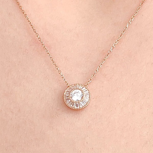 Stokbrood stenen minimalistische Rose gouden ketting, stokbrood sieraden, verlovingsketting, verjaardag ketting, 925K Sterling zilveren ketting