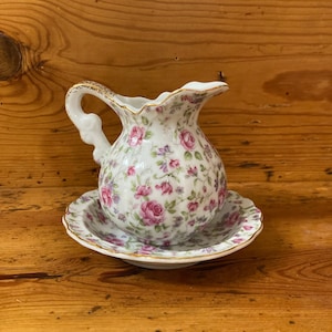 Vintage Antique Lefton China Pitcher Bowl Creamer Tea Hand Painted Floral