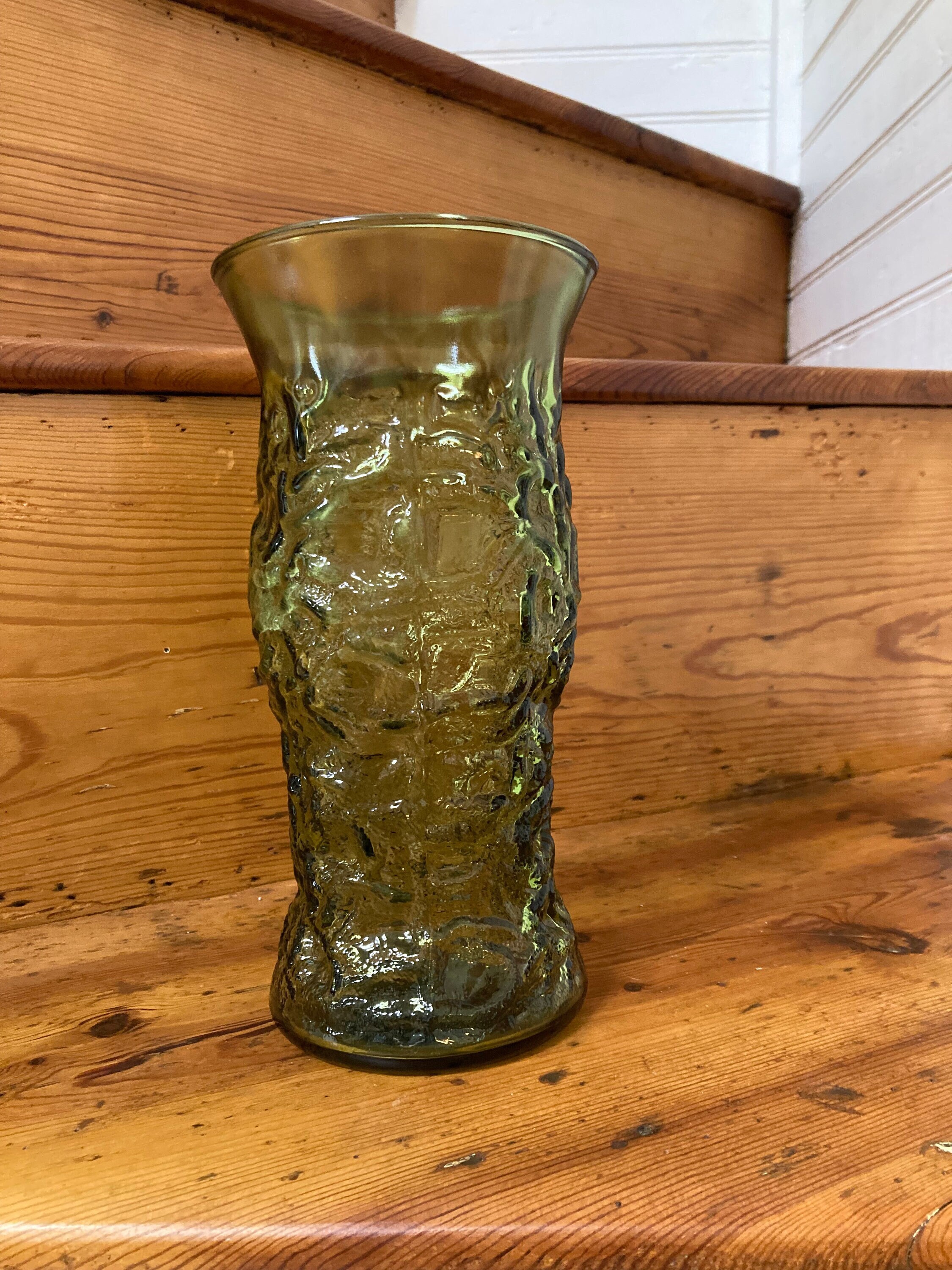 Antique Vintage Glass Vase Green Textured