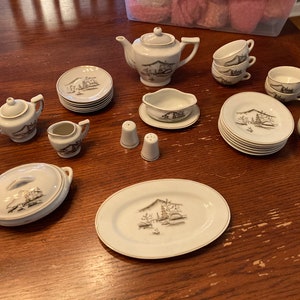 Vintage Antique China Tea Set Teapot 26 Piece Asian Japan Cups Saucers Creamer Sugar Bowl Salt Pepper