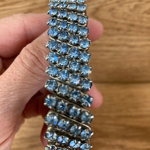 Vintage Antique Jewelry Bracelet Expansion Stretch 1950&#39;s Blue Rhinestone Silver Costume