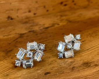 Vintage Antique Costume Jewelry Earrings Lot Two Pairs Clip-on Screw-on Diamond