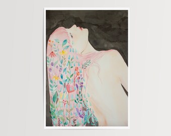 bloom - original mixed media painting / original watercolor art