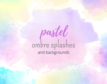 watercolor clipart - pastel ombre, watercolor paint splatter png - rainbow ombre watercolor - commercial use - paint splashes - PNG