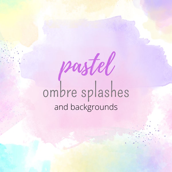 watercolor clipart - pastel ombre, watercolor paint splatter png - rainbow ombre watercolor - commercial use - paint splashes - PNG