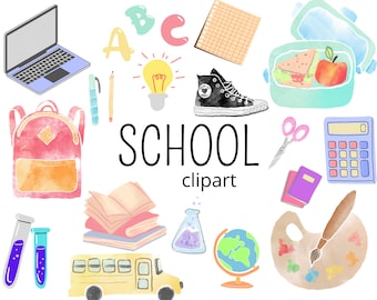 School subjects clipart, back to school png, school, watercolor school clipart , study, teacher clipart, middle school png