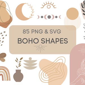 BOHO clipart bundle, 85 PNG & SVG, abstract boho illustration, natural colors, commercial use