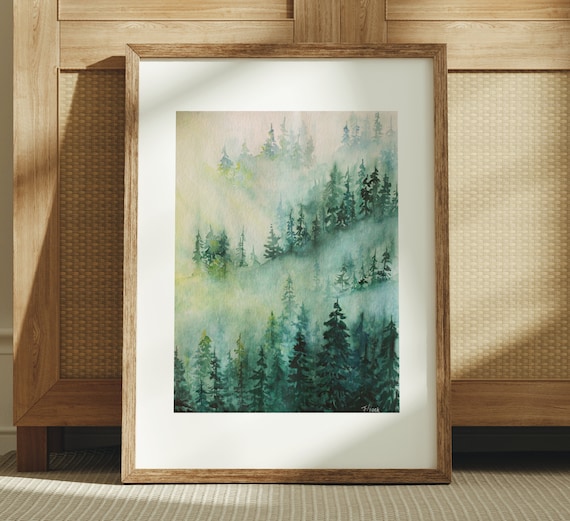 Misty forest - original watercolor painting - landscape painting