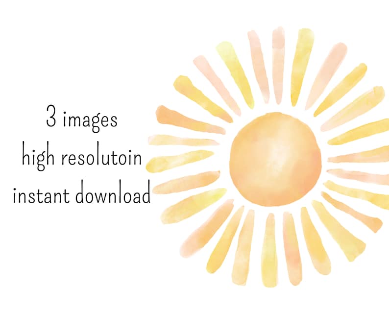 watercolor sun clipart - sun svg - watercolor clipart - sun png - cricut sun - commercial use - watercolor png - sun png, summer clipart image 2