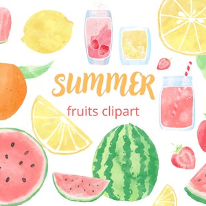 Lemon clipart, watercolor png, summer clipart, watermelon clipart, watercolor orange png, fruits clipart, commercial use