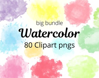 BIG clipart bundle - Watercolor splatter clipart - Pastel watercolor splashes - paint splatter - free commercial use - watercolor png -