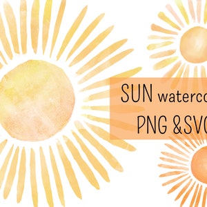 imágenes prediseñadas del sol de acuarela - sol svg - imágenes prediseñadas de acuarela - sol png - sol cricut - uso comercial - acuarela png - sol png, imágenes prediseñadas de verano
