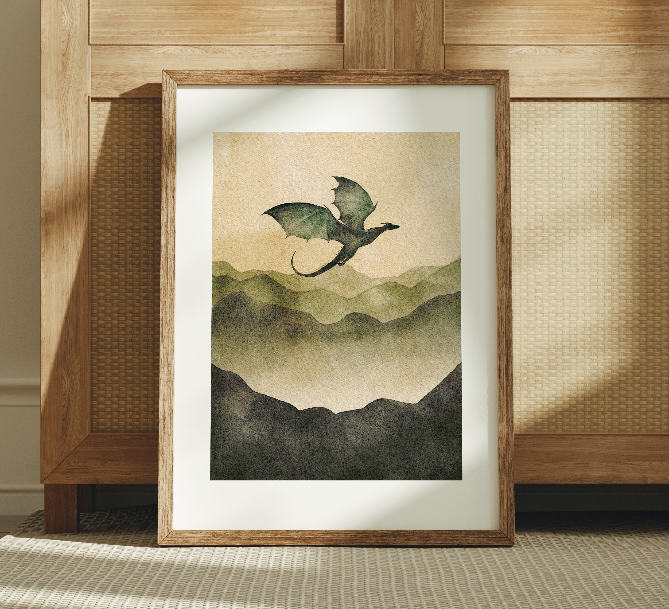a quiet flight - watercolor art print / dragon art