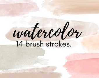 Pastel watercolor clipart, watercolor paint strokes, paint splashes, boho watercolor clipart, neutral colors, png, elements, commercial use