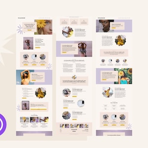 May include: A website homepage with a light pink and purple color scheme. The website features a variety of images of women, including a woman holding a sunflower, a woman in a yellow dress, and a woman in a blue dress. The website also features text that says "Truly Inspired" and "Learn how to create a sustainable lifestyle that works for you."