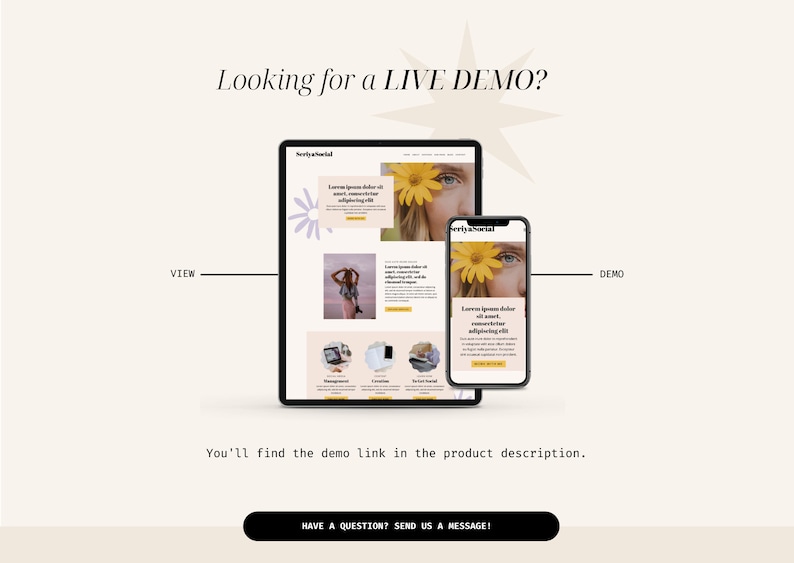 May include: A mockup of a website on a tablet and a smartphone. The website is for a business called "Nearly Natural". The website features a yellow flower and text that says "Lorem ipsum dolor sit amet, consectetur adipiscing elit."