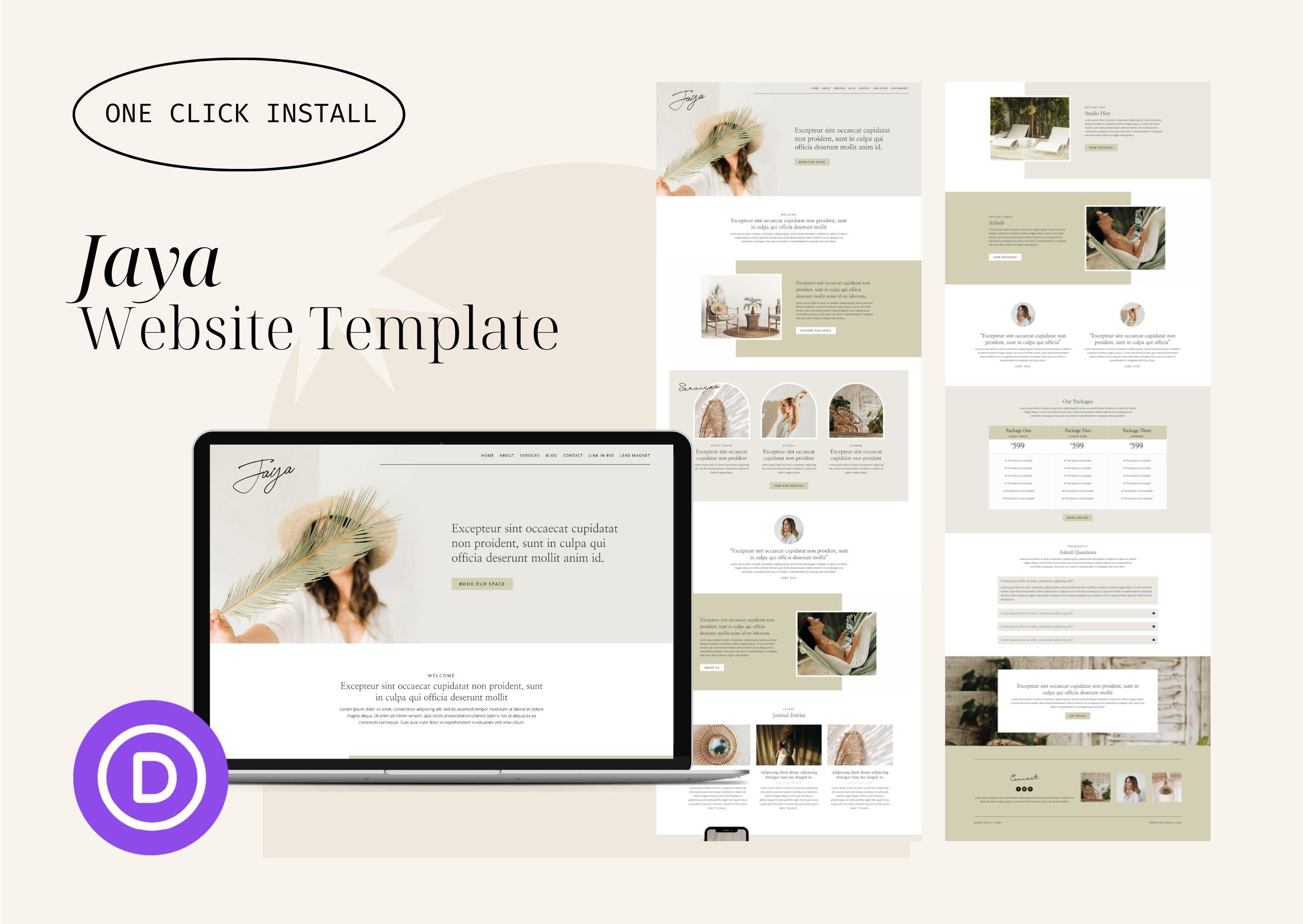 Jaya Website Template for Divi Theme & Wordpress | For health, wellness, coaches, course creators, airbnbs, workshops, masterminds