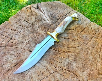 HUNTING KNIFE, WOLF Head Knife, Survival Knife, Stainless Steel Brass Wolf Design Handle Knife, Wedding Anniversary Gift for Men