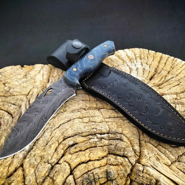 DAMASCUS STEEL KNIFE, Fixed Blade Hunting Knive, Handmade Gift Knives, Bowie Knife, Bushcraft Outdoor Knife, Gift for Him