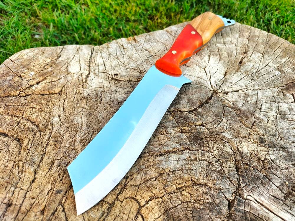 10.2 Tanto Style Fixed Blade Hunting Camping Kitchen Knife w/ Wood 