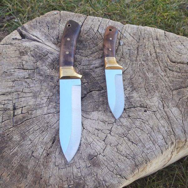 BOWIE KNIFE, SKINNING Knife, Bushcraft Knife, Stainless Steel Knife, Walnut wood with brass handle, Wedding Anniversary Gift, hunting knife